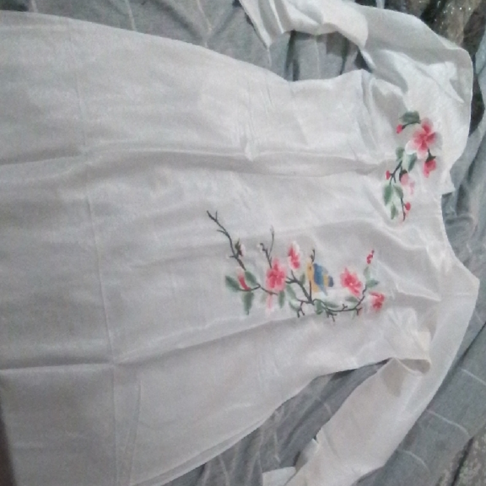 Floral Embroidered Long Sleeve Dress - White